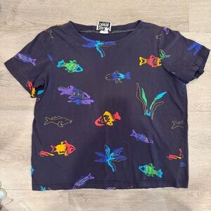 Copa Cabana Made In USA Vintage Cotton T-shirt, Navy With Tropical Fish Graphic